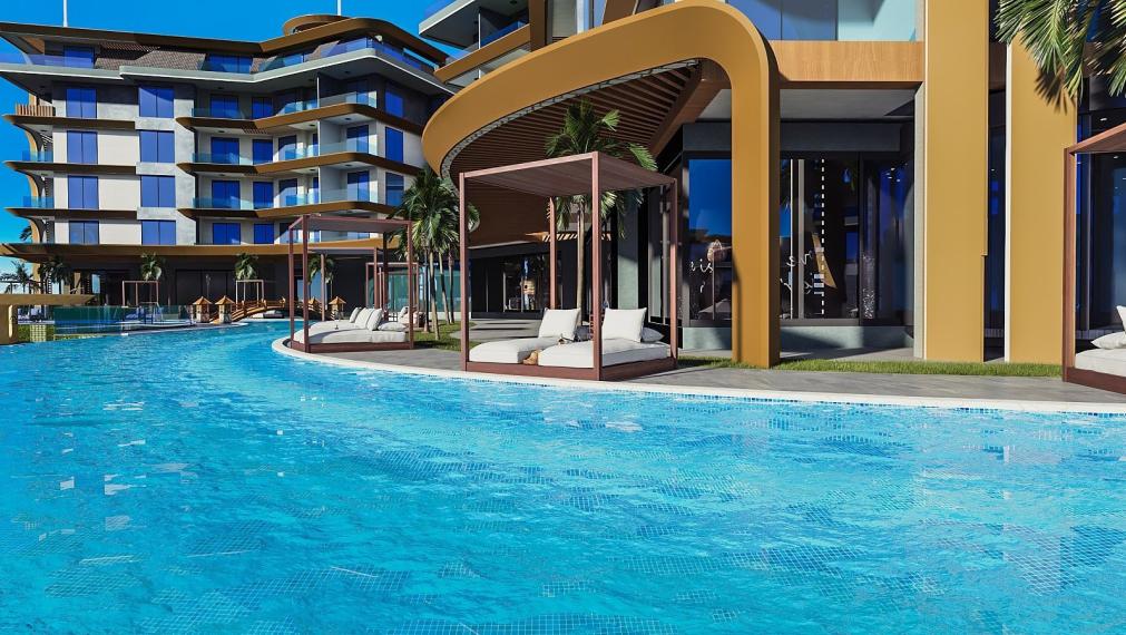 Nehnuteľnosti s panoramatickým výhľadom na more a mesto v Alanyi