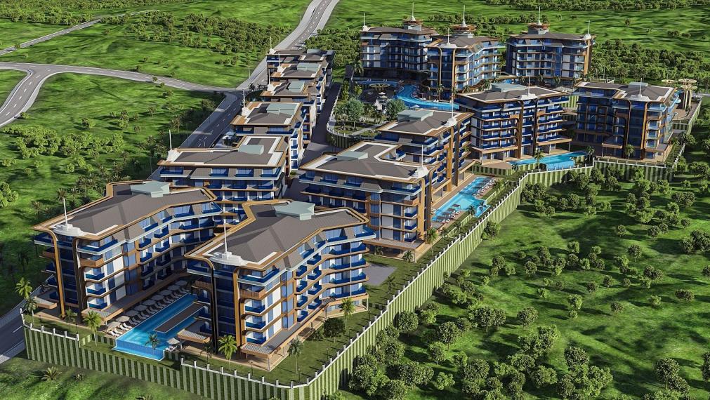 Nehnuteľnosti s panoramatickým výhľadom na more a mesto v Alanyi