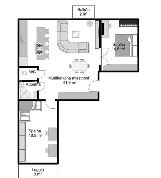 Na predaj priestranný 3-izbový byt v tehlovej budove – Karadžičova, Staré Mesto TOP