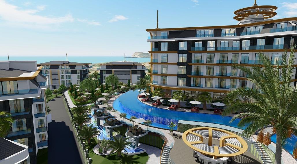 Nehnuteľnosti s panoramatickým výhľadom na more a mesto v Alanyi