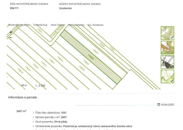 Na predaj orná pôda – Smolenice, 2607 m²