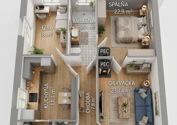 Veľkometrážny 3-izbový tehlový byt – Nivy – Trenčianska ul.